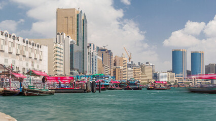 A water taxi boat station in Deira timelapse.