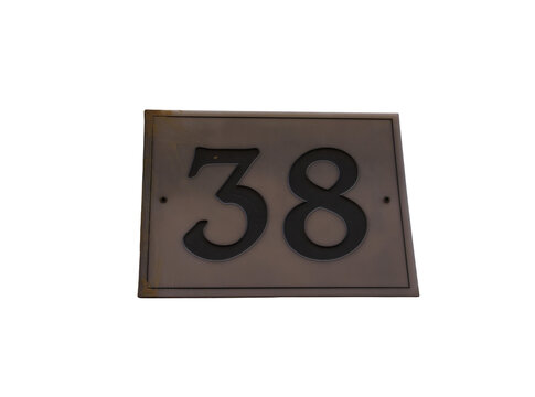 House number 38 or thirty eight isolated on a white background