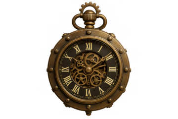 Vintage pocket watch revealing detailed internal gears, mechanical craftsmanship highlighting precision engineering against transparent backdrop