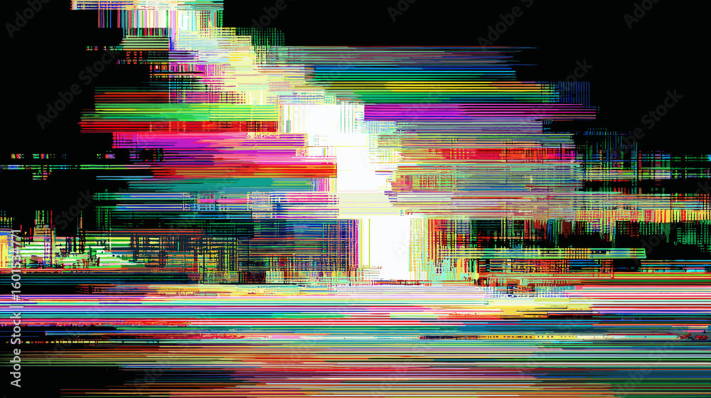 Poster Colorful glitch vector background with abstract patterns and lines  