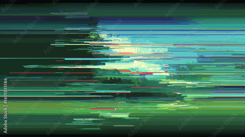Poster glitch vector background with abstract colors and horizontal lines