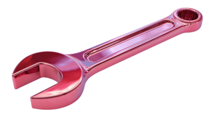 3D cartoon metallic wrench tool icon for maintenance and repair, isolated on transparent background 