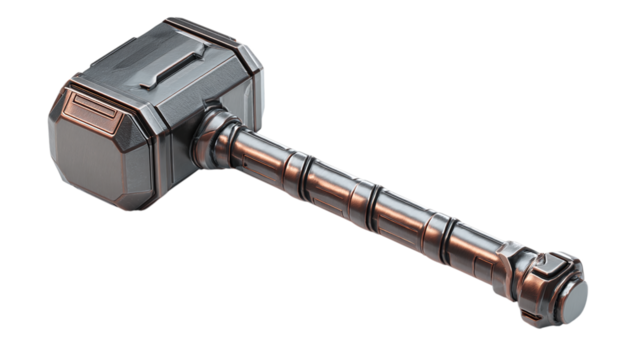 Heavy metal sledgehammer in stylized cartoon 3D format with strong handle. isolated on transparent background 