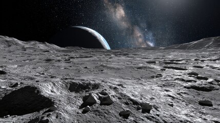 Lunar Surface Landscape With Milky Way