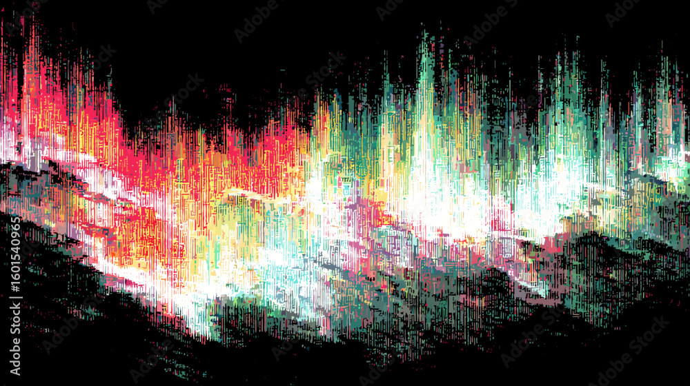 Poster Abstract glitch vector background with colorful wave patterns  