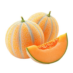 Fresh and ripe cantaloupe melons, with a cut slice, perfect for a refreshing treat