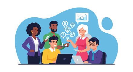 Diverse business team collaborating on a project, ideal for websites and marketing materials.