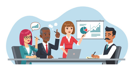 Diverse business team brainstorming, perfect for presentations on teamwork, collaboration, and innovation.