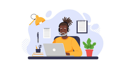 Senior man working from home on laptop, perfect for website banners or blog posts about remote work and technology.