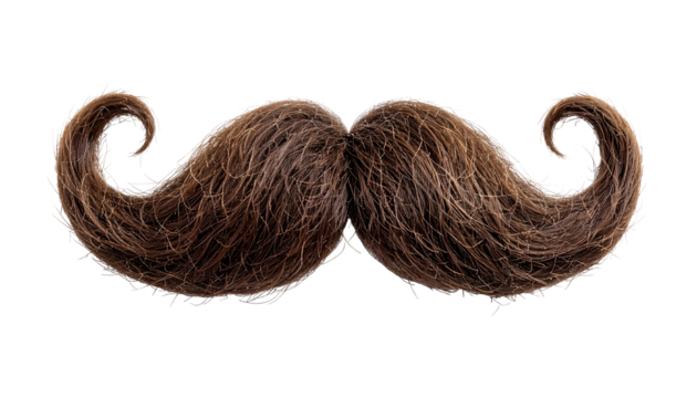 A detailed image of a brown handlebar mustache isolated on a transparent background.