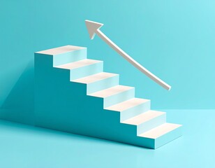 business success concept, Ascending Staircase with Upward Arrow Symbol of Growth and Progress
