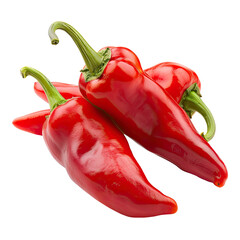 Three vibrant red bell peppers, close-up