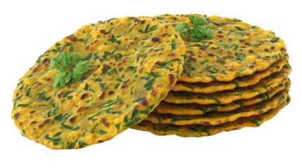 Flat Gujarati methi thepla bread, Indian cultural snack in 3D - isolated on transparent background 