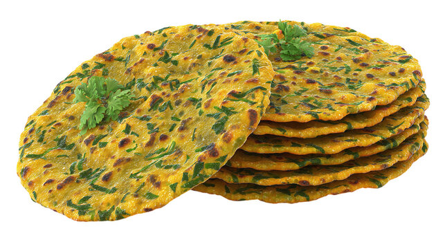 Flat Gujarati methi thepla bread, Indian cultural snack in 3D - isolated on transparent background 