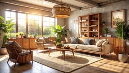 Living Room Interior with Natural Light and Cozy Furniture