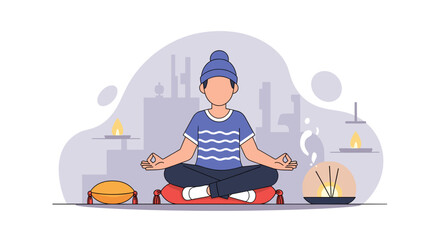 Person meditating, vector illustration for wellness websites and mindfulness apps.