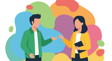 Friendly colleagues discussing project, ideal for landing page or presentation.