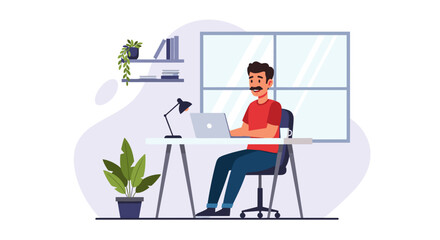 Man working from home at his desk, ideal for remote work and freelance lifestyle blog posts.