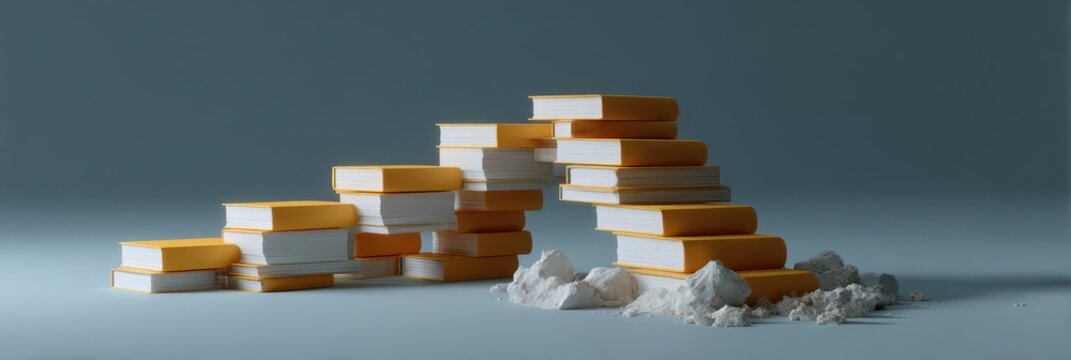 Educational inequality concept with staircase of books and broken steps