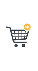 Shopping Cart Icon with Add Symbol: Dark Gray Cart, Yellow Plus Sign