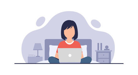 Woman working on laptop in bed, perfect for blog posts about work-life balance or remote work.