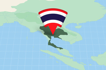 Thailand Location Highlighted on Asian Map with Flag Icon.