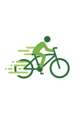 Fototapeta premium An abstract green figure rides a bicycle with motion lines, suggesting speed and movement.