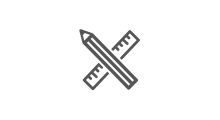 Crossed Pencil and Ruler Icon: Gray Line Art Design
