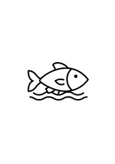 Simple line drawing of a fish swimming in wavy water.