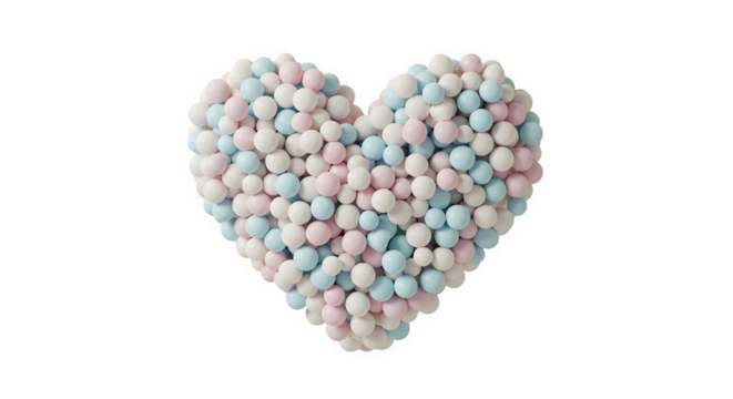 Heart shape formed by pastel spheres, a symbol of love and affection isolated on transparent background
