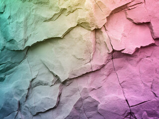 Fototapeta premium A colorful rock formation features a gradient of pink to green
