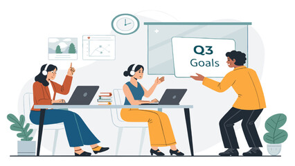 Teamwork, Q3 Goals Presentation: Illustration for Business Reports, Websites