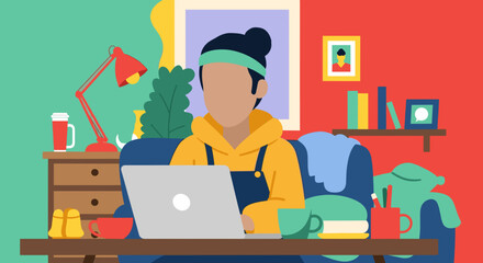 Person working from home on laptop, perfect for website banners or blog posts about remote work.