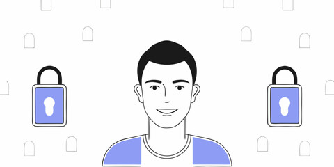 Confident person with secure locks symbolizing data protection and digital safety