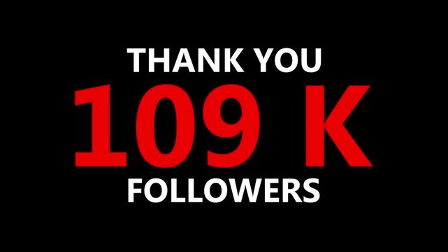 Thank you 109 K followers. 109,000 followers realistic sign on the brick wall animation. confetti party effects, social media milestone motion graphics animation