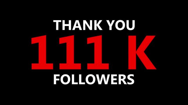 Thank you 111 K followers. 111,000 followers realistic sign on the brick wall animation. confetti party effects, social media milestone motion graphics animation