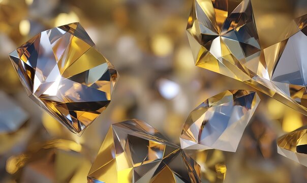 Yellow diamond background theme featuring gradient gold and silver colors in a cartoon geometry style with a stylized aesthetic created in Blender