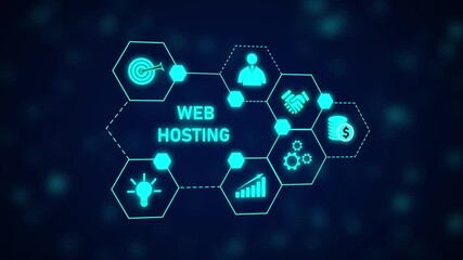 Web Hosting Business Growth Strategy Success Animated Hexagon Network Technology Digital. Big Data And Analytics Drive Innovation, Strategy, And Success In A Futuristic Global Economy. - Powered by Adobe
