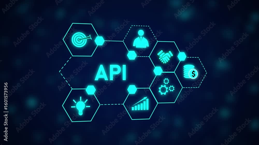 Poster api network technology hexagon business growth innovation success finance digital marketing. api net
