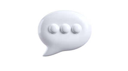 3D white chat bubble icon in cartoon plastic style, communication and conversation symbol, isolated on transparent background 