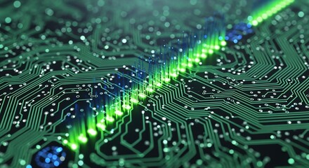 Glowing Circuit Board with Data Flow, Technology Concept.