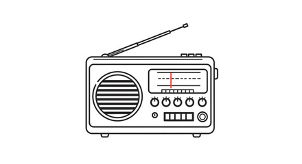 A simple black and white illustration of a classic portable radio receiver.