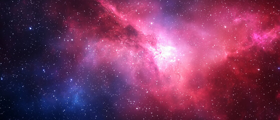 Naklejka premium Vast cosmic scene showing a colorful nebula with glowing stars scattered across deep space.