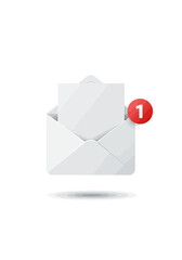 An open white envelope with a letter inside and a red notification badge showing "1".