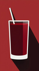 Red juice in a glass with a straw, flat illustration, drink concept, isolated on background