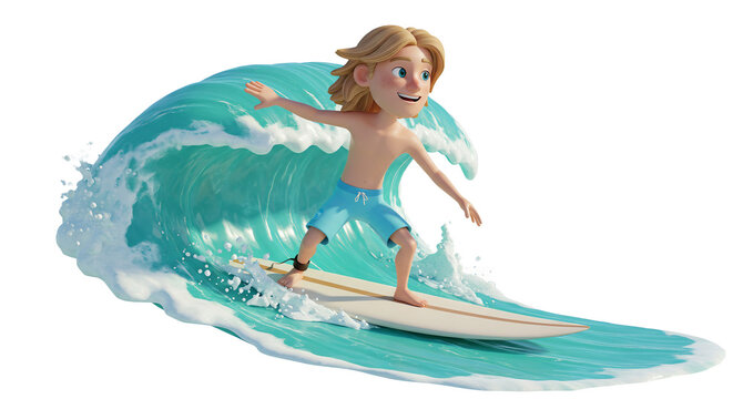 Surfer having fun swimming and surfing on the beach waves in the summer ocean