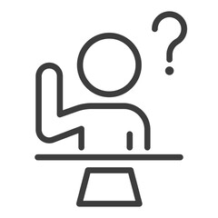 education clip art icon symbol, learning difficulties sign, back to school, elementary student raising hand in class, education training class, smart school kid sitting at desk in classroom