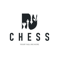 Chess logo design concept simple black silhouette chess game club vintage old design illustration templet