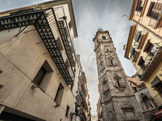 El miguelete, or Micalet Tower, or Torre del Micalet, a renowned bell tower of the Valencia Cathedral, rises prominently in Valencia, Spain. It's a major landmark and a symbol of Valencia.