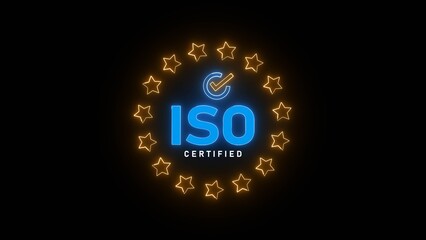 Neon Blue ISO Certified Logo Gold Stars Dark Background image